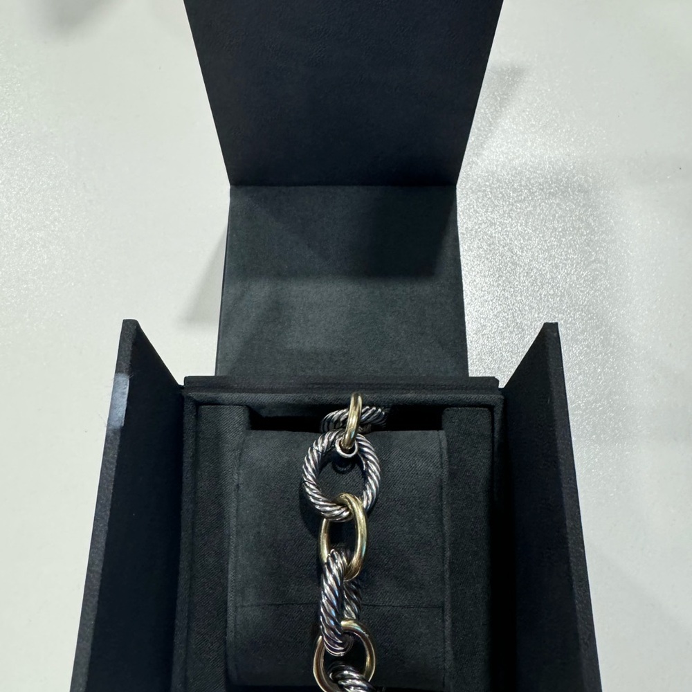 Oval Link Chain Bracelet in Sterling Silver with 18K Yellow Gold, 17mm